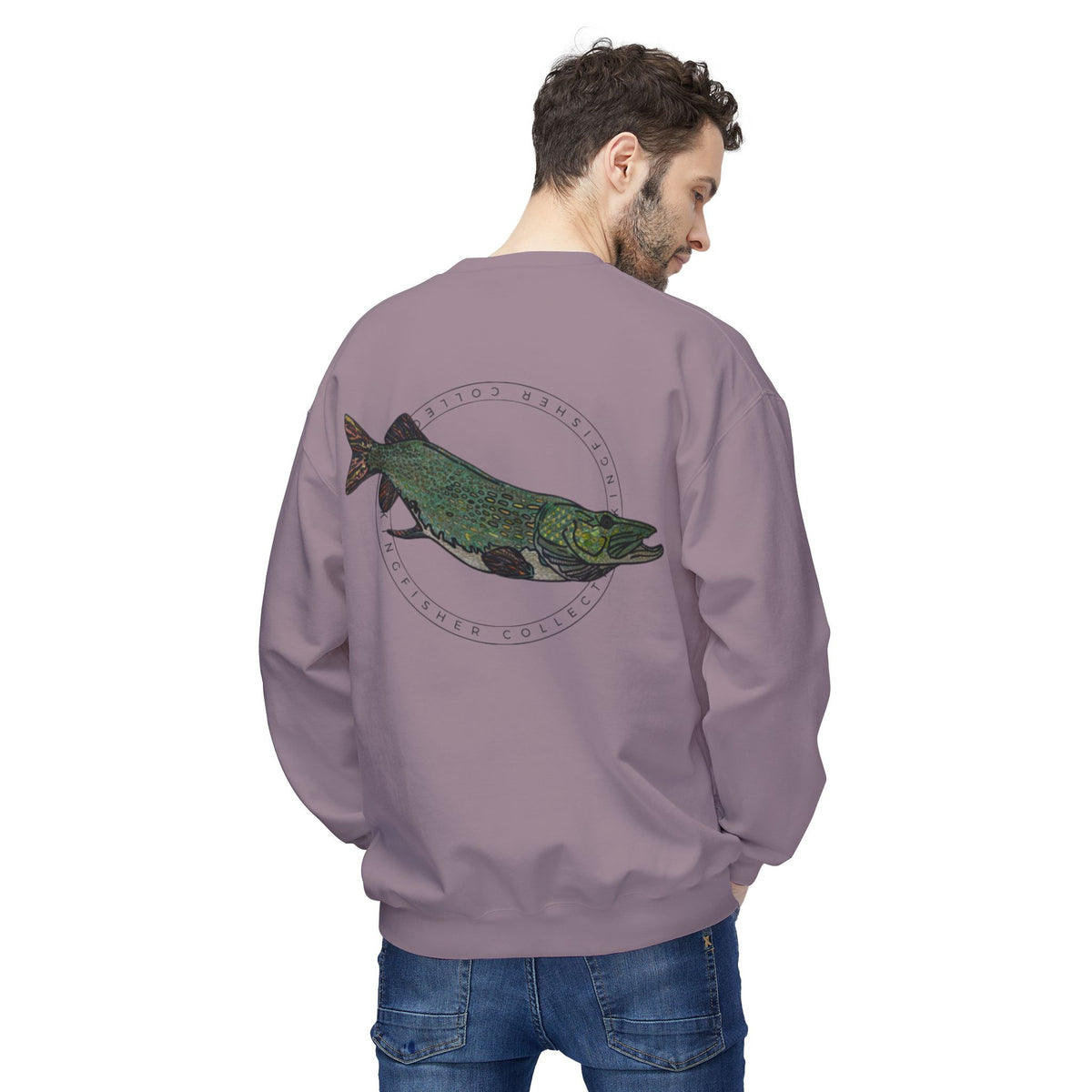 Kingfisher Collective Crewneck Sweatshirt — Vintage Pike Fish Graphic