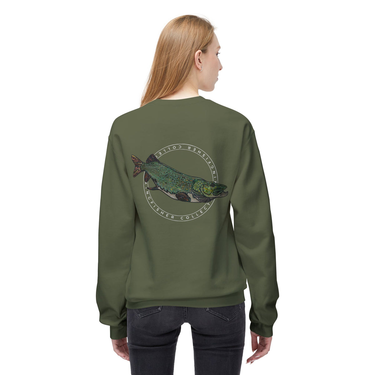 Kingfisher Collective Crewneck Sweatshirt — Vintage Pike Fish Graphic