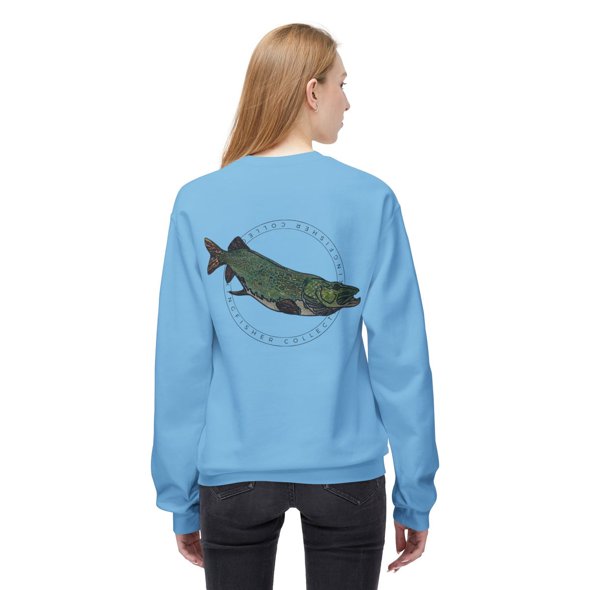 Kingfisher Collective Crewneck Sweatshirt — Vintage Pike Fish Graphic