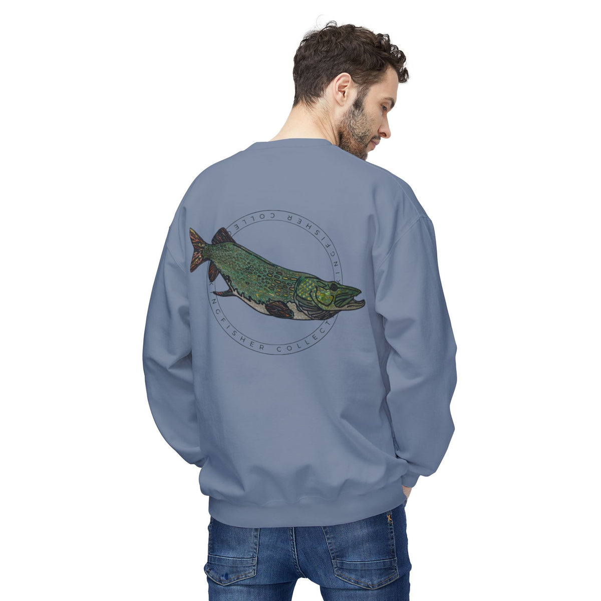 Kingfisher Collective Crewneck Sweatshirt — Vintage Pike Fish Graphic