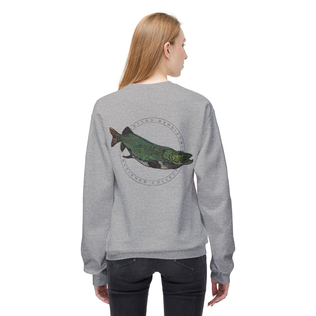 Kingfisher Collective Crewneck Sweatshirt — Vintage Pike Fish Graphic