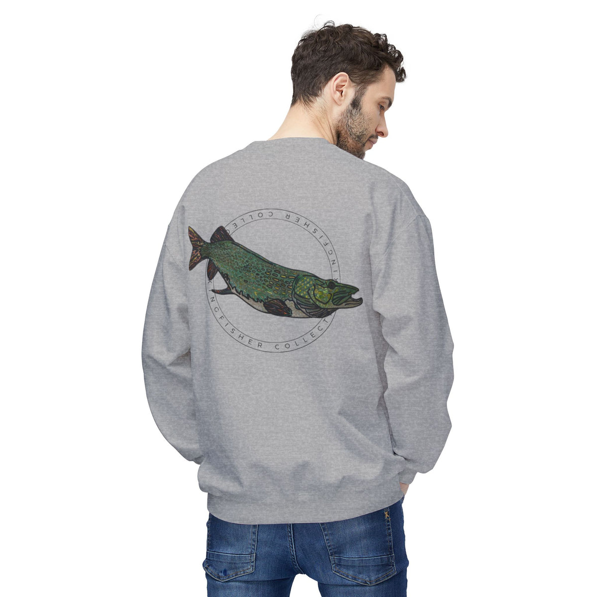 Kingfisher Collective Crewneck Sweatshirt — Vintage Pike Fish Graphic