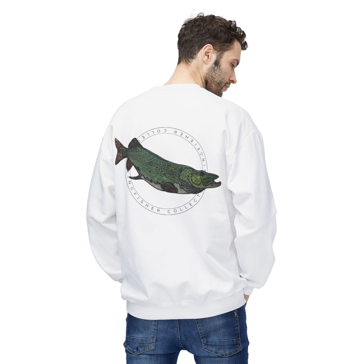 Kingfisher Collective Crewneck Sweatshirt — Vintage Pike Fish Graphic