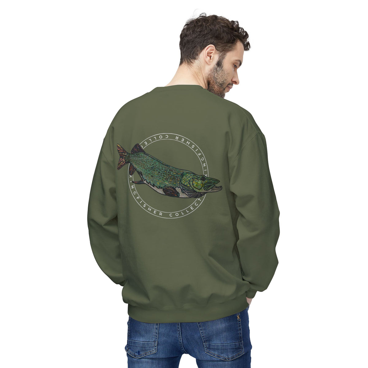 Kingfisher Collective Crewneck Sweatshirt — Vintage Pike Fish Graphic