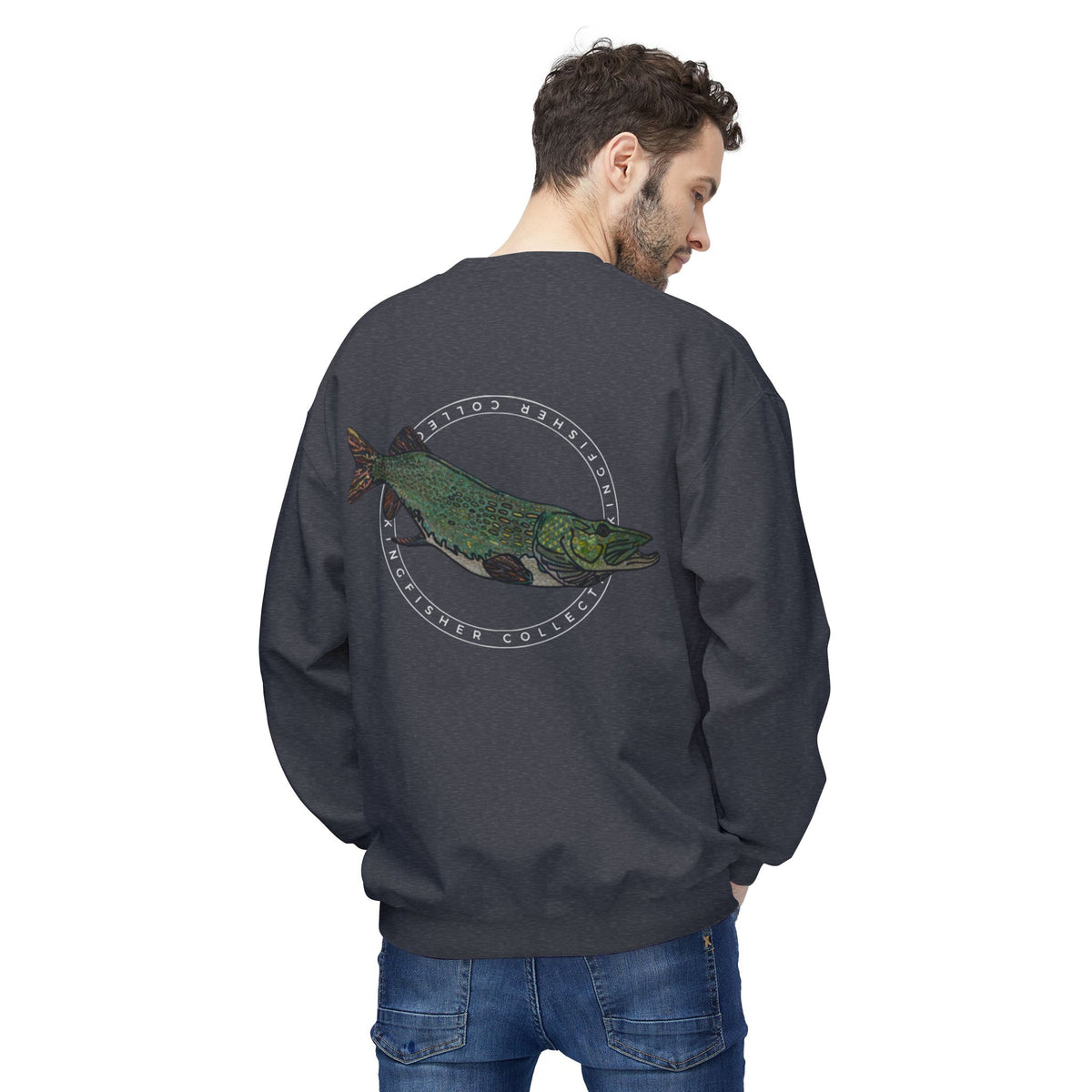 Kingfisher Collective Crewneck Sweatshirt — Vintage Pike Fish Graphic