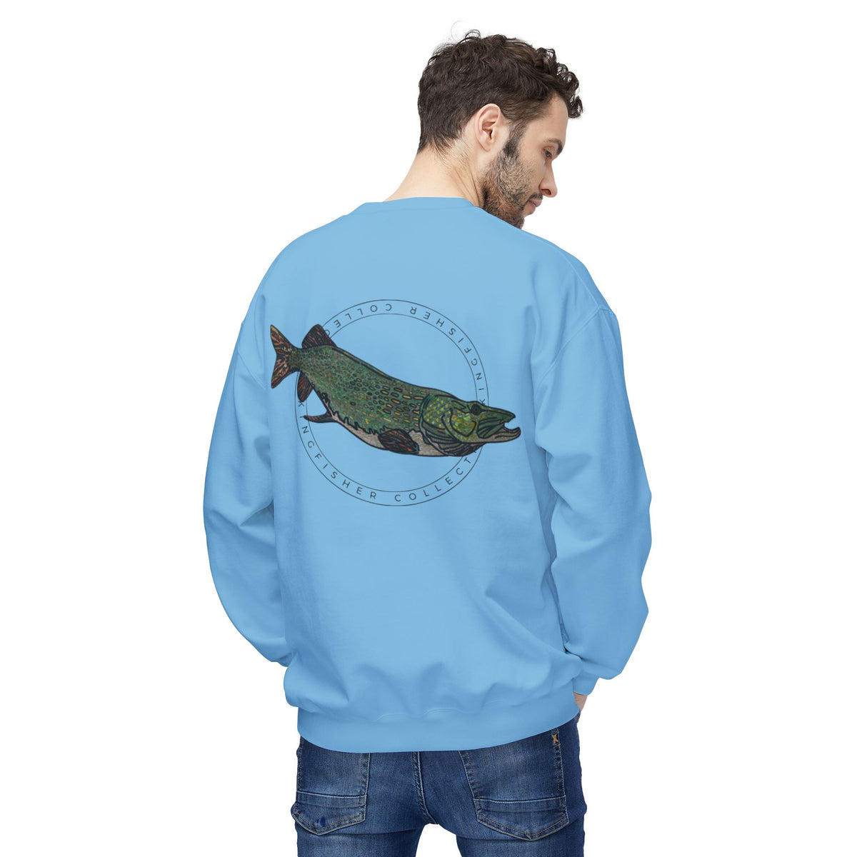 Kingfisher Collective Crewneck Sweatshirt — Vintage Pike Fish Graphic